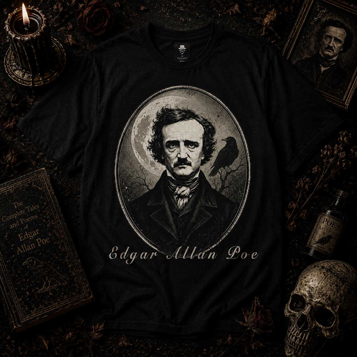 Poe Gothic Portrait Raven Moon Dark Academia
